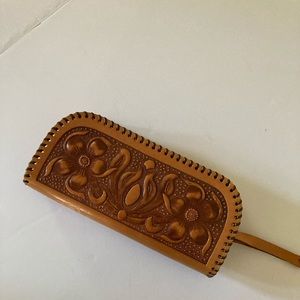 Tooled Leather Zip Wristlet